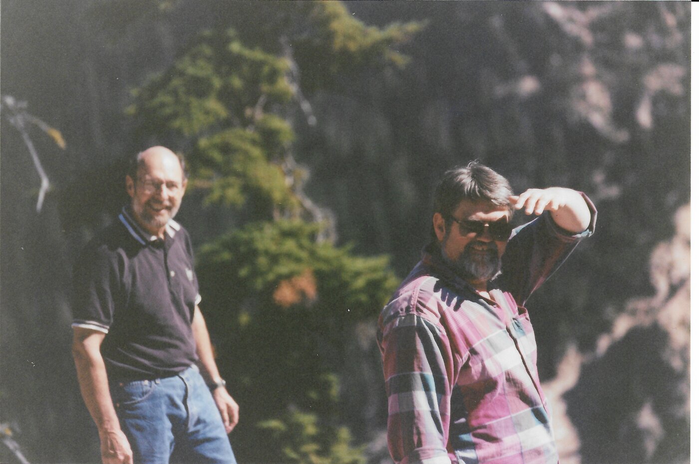 Ken Kraemer and Bob Hayes standing on a
                trail at Washington Pass, 1999.